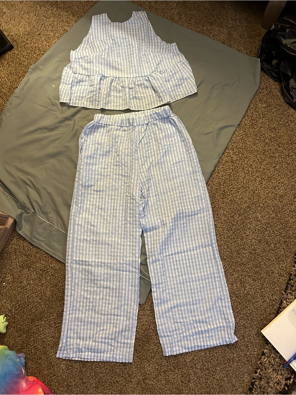 Light Blue/white plaid gingham pant set
